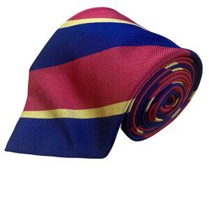 Ben Silver Mens Red & Blue Handmade Silk Tie Gold Striped Pattern Elegant Classi